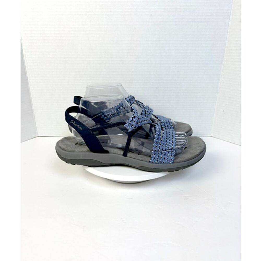 Skechers Memory Foam Women's Size 11 Blue Woven Strappy Slingback Sandals - Picture 3 of 9